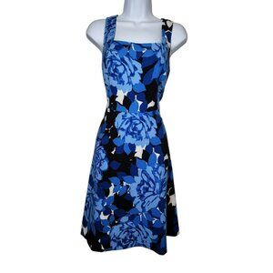 London Times Petites Dress 12P Blue Floral Sleeveless Fit & Flare Knee Length